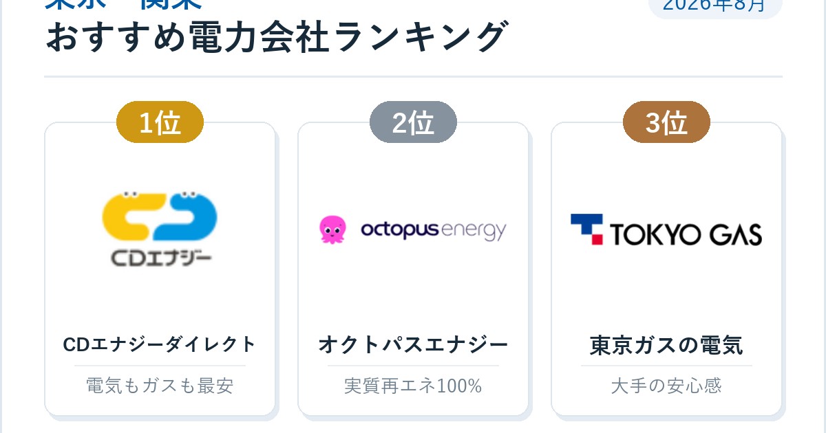東京・関東のおすすめ電力会社ランキング｜一人暮らし・電気ガスセット