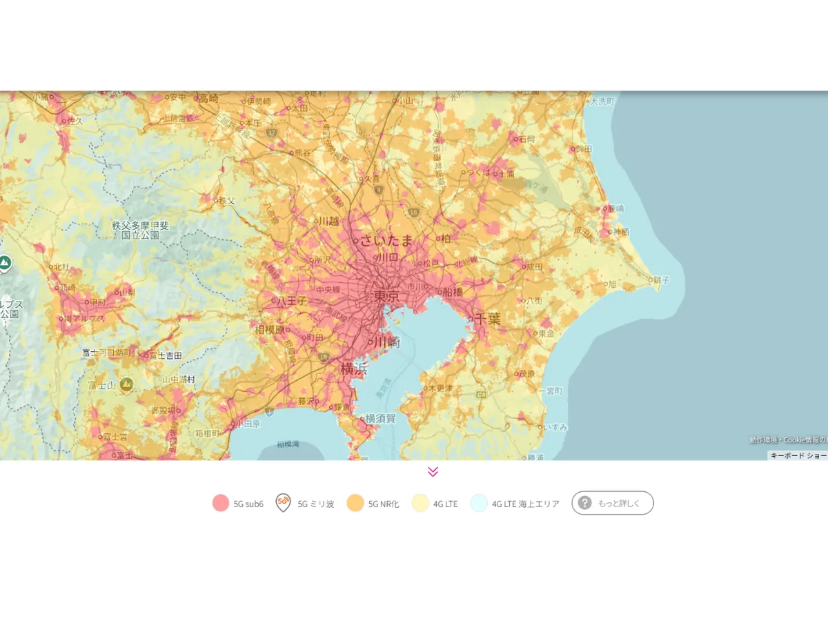 povoの5G SA対応エリアはSub6対応エリア全域でカバー率90％超であることを示す図