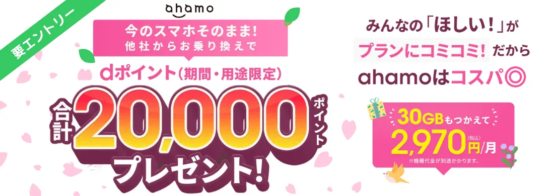 ahamoに乗り換えで20,000ポイントプレゼント