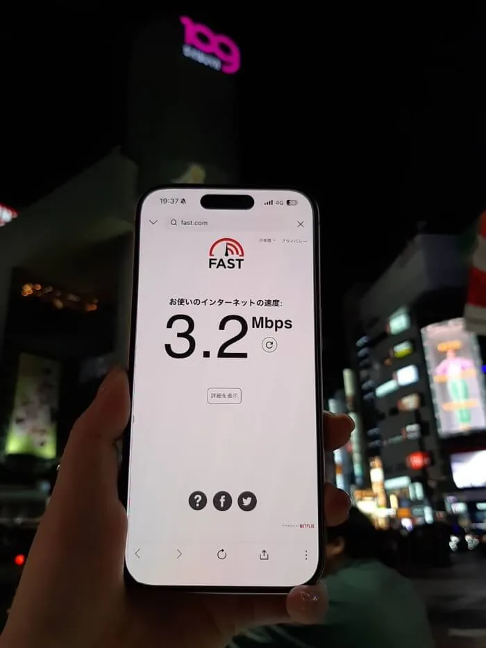 渋谷109前でahamoの速度を計測