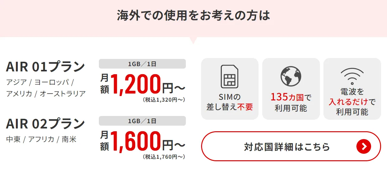 Air-WiFi公式サイト海外での利用