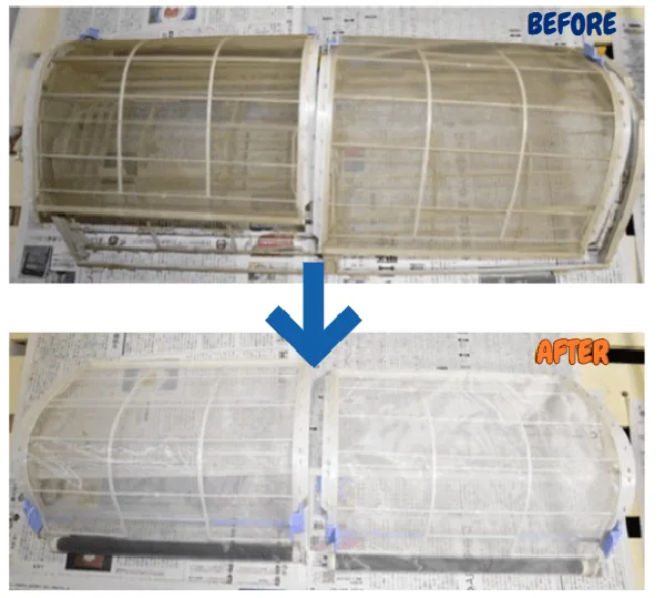くらしのマーケットで頼んだエアコンクリーニングのフィルター Before After