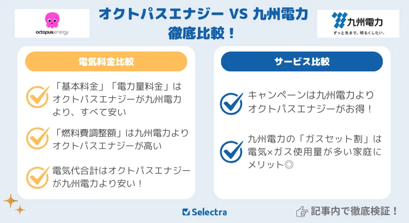 オクトパスエナジーVS九州電力【電気料金比較＋サービス比較】どっちが安いか徹底検証！