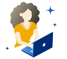 笑顔でパソコンを使う女性のイラスト