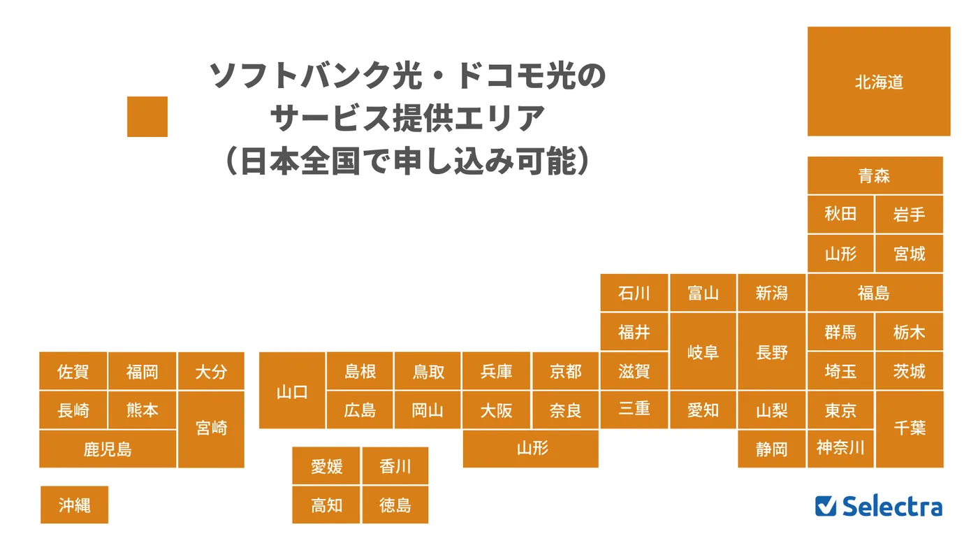 ソフトバンク光とドコモ光の比較-提供エリア