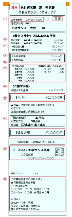 LPガスの検針票見本